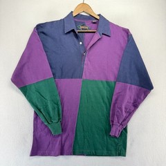 Vintage Halifax Rugby Shirt Men’s XL Purple Blue Green Patchwork Colorblock 90s
