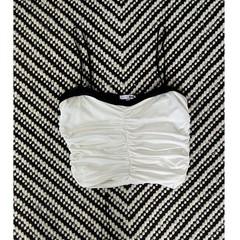 Fashion Nova Womens Ruched Crop Top White Black Spaghetti Strap Camisole XL