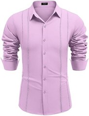 Coofandy Mens Cuban Guayabera Shirt Casual Button Down Shirts Long Sleeve Summer