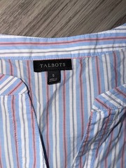 Talbots Women’s Size S Short Tie Sleeve Top Vertical Stripe 100% Cotton Blouse