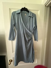 Spartina 449 Blue Three-Quarter Sleeve Ruched Wrap Dress
