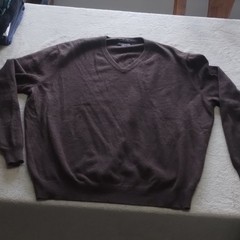 Club Room Men’s XL Brown Solid Cashmere Knit V-Neck Logo Pullover Sweater