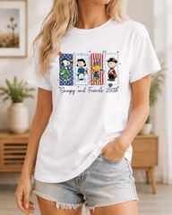 4th Of July Patriotic T Shirt Vintage USA Flag Fireworks Freedom Tee Snoopy and