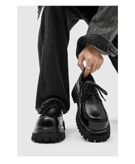 Men’s Big Round Toe Platform Thick Sole Dress Lace Up Casual Derby Leather Shoes