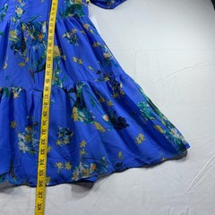 CeCe Dress Womens Size Large Blue Floral Ruffled Puff Sleeve Vneck New