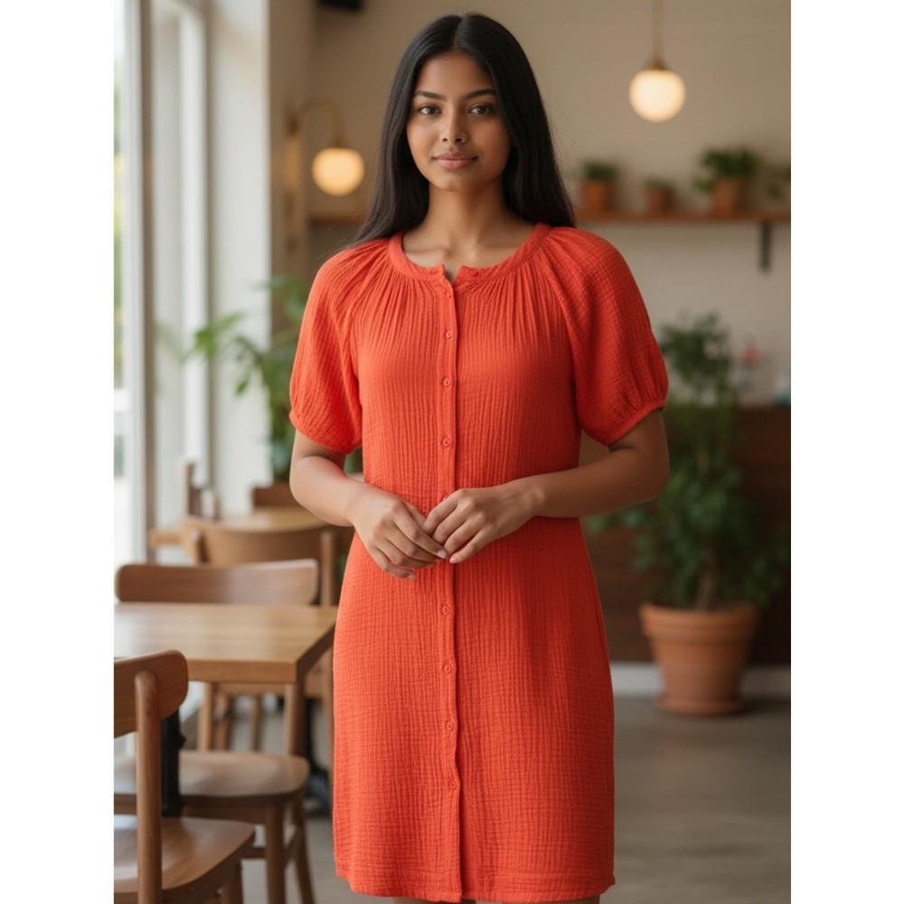 Universal Thread Orange Button-Front Midi Dress