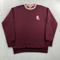 Vintage Dunkin Donuts Sweatshirt Men Medium Burgundy Striped Collar Coffee USA