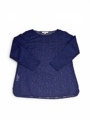 LOFT Petites LP Navy Blue Sheer Lace Blouse Long Sleeve Embroidered Top