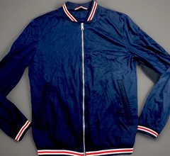 Zara Man Bomber Jacket Mens Navy Full Zip Lightweight Striped Trim Casual Medium