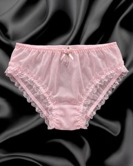 Baby Pink Sissy Sheer Nylon Frilly Lace Satin Rose Bow Babydoll Panties Knickers