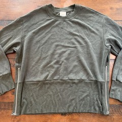 Varley Sweatshirt Womens XL Green DoubleSoft Side Zip Crewneck Knit Pullover