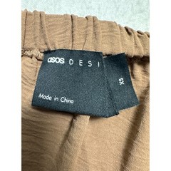 ASOS Design Halter Tunic Top Womens XS Brown Textured Crepe Side Slit Tie Neck
