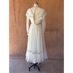 Helen Joy 1970s Sequin Lace Wedding Dress with Detachable Belt