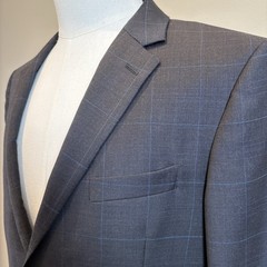 Indochino Wool Sport Coat 44S Navy Windowpane Blazer 2 Button Notch Lapel Modern