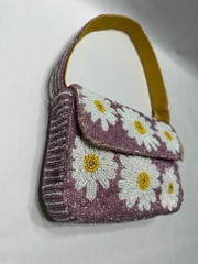 Beaded Shoulder Bag Lavender With Sunflowers