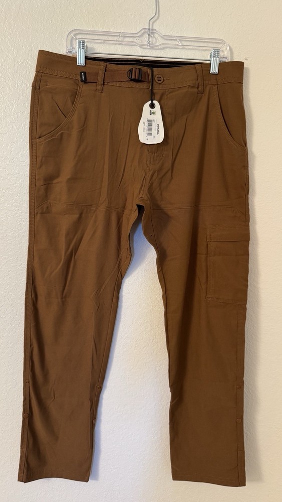 Prana Zion Slim Fit Pants II Stretch Sepia Size 34×30 Straight Leg 1969831 $95