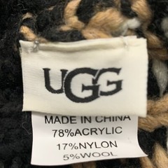 UGG BEANIE TASMAN JACQUARD KNIT HAT ONE SIZE BLACK MUTI LEATHER LOGO