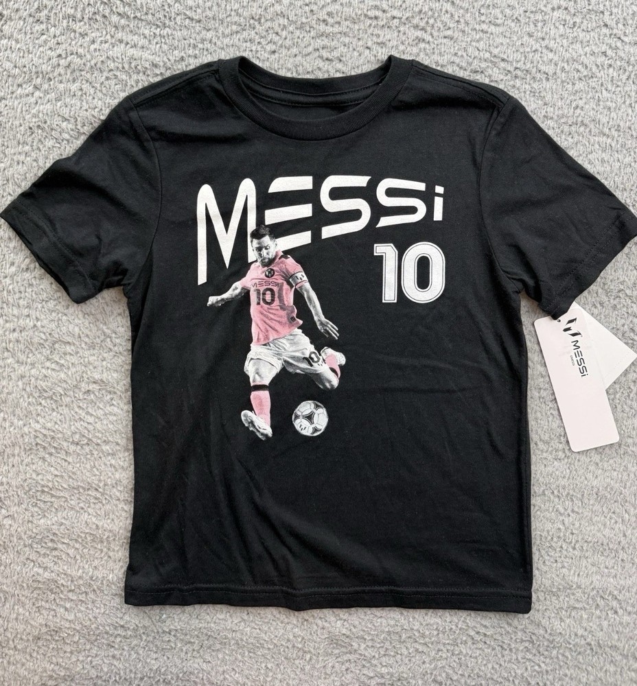 Messi Soccer Shirt Boys Youth XS Black Graphic 10 Player Tee New With Tags
