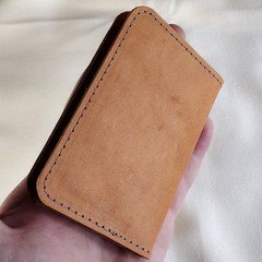 handmade 100% real leather wallet aged natural veg tan vertical bifold