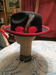 NEW, MEN’S BRUNO CAPELO CHICAGO SNAP BRIM BLK WT RED FEDOA AUSTRALIAN WOOL HAT