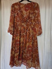 Chenault Fit & Flare Floral V-Neck 3/4 Sleeve Knee Dress Orange XL
