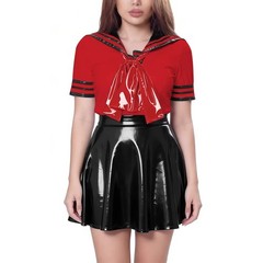 Preppy Style Glossy Mini Sailor Collar Skirts Suit Party Role Play Uniforms
