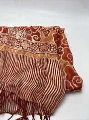 100% Silk Scarf Orange & White Tassels Hand Wash Only 62″ x 21″