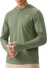 Men’s UPF 50+ Sun Protection Hooded Rash Guard Long Sleeve Shirt for Fishing