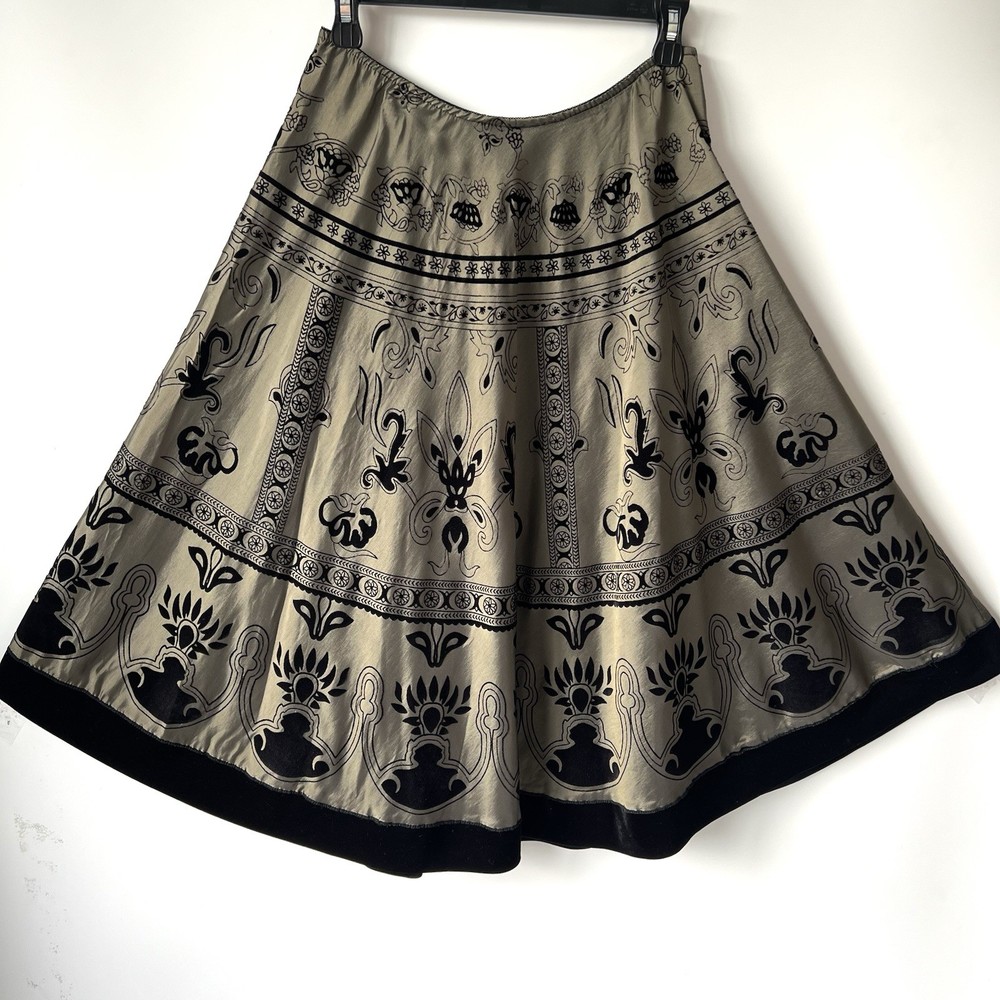 MSK A-line Skirt M Floral Flocked Velvet Satin Midi Whimsigoth Boho Gothic Black