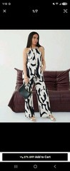 Women’s Black & White Abstract Halter Sleeveless Wide-Leg Jumpsuit Set L