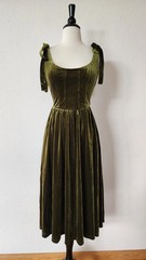 New Anthro Midi Dress Size Large Green Velvet Bow Wedding Bridal Garden Prom