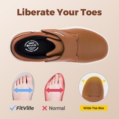FitVille Mens Diabetic Shoes Extra Wide Leather Walking Shoes for Swollen Feet