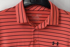 Under Armour Mens Red Black Striped The Playoff Short Sleeve Polo Shirt Size L