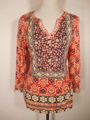 Beautiful Women’s Medium Lucky Brand Red Geo Design LS Tunic Style Knit Top