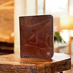 Vintage Leather Mens Slim Bifold Handmade Card Holder RFID Blocking Wallet