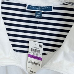 Karen Scott Sport White Zip Front Knit Jacket Nautical Striped Trim XXL NWT