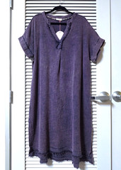 navy stone wash gauze fringe detail kimono midi long dress XL
