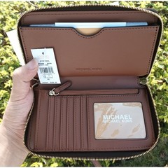 Michael Kors Travel Large Flat MF Phone Case Wristlet Women Wallet Brown