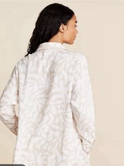 Lou & Grey Beige White Abstract gauze Print Button Front Shirt Large 100% Cotton