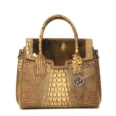 Raviani Crocodile Leather Satchel Bag W/Crystals & Shoulder Strap