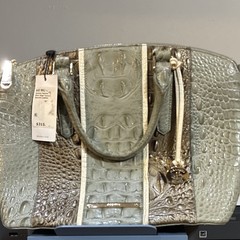 Brahmin Duxbury Satchel Medium Embossed Green/Silver Zip Lined Pockets