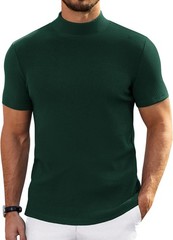 Mens Short Sleeve Mock Turtleneck Sweater Casual Ribbed Knit Pullover Top Tee