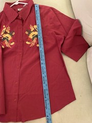 Collections Etc XL Vtg Embroidered Button-Up Shirt Maroon Cottagecore Casual