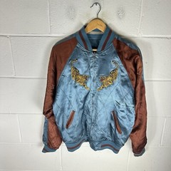 Vintage Souvenir Jacket Mens Medium Blue Sukajan Vietnam 70s Reversible Satin
