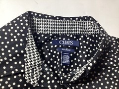 Women’s CHAPS NO IRON BLACK WHITE POLKA DOT BUTTON-UP TOP SHIRT SZ SMALL NEW