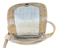 Michael Kors Tan Faux Crocodile Skin Embossed Leather Crossbody Bag Gold Buckle
