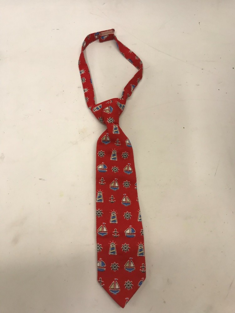 Class Club Children’s Zip Tie on Red with Black, Blue, & Green Ships Nautical