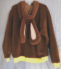 RWBY Hoodie Mens 2XL Brown Sherpa Fleece Bunny Ears Anime Cosplay Pullover