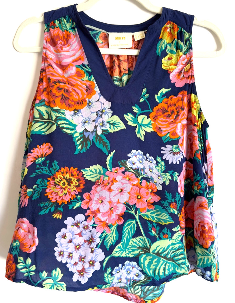 Maeve Anthropologie Pretty Summer Floral Sleeveless Swing Top-Size 4-RRP $70