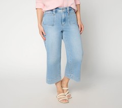 NYDJ Brigitte Regular Wide Leg Capri Jean with Patch Pocket Mist Springs 10 New